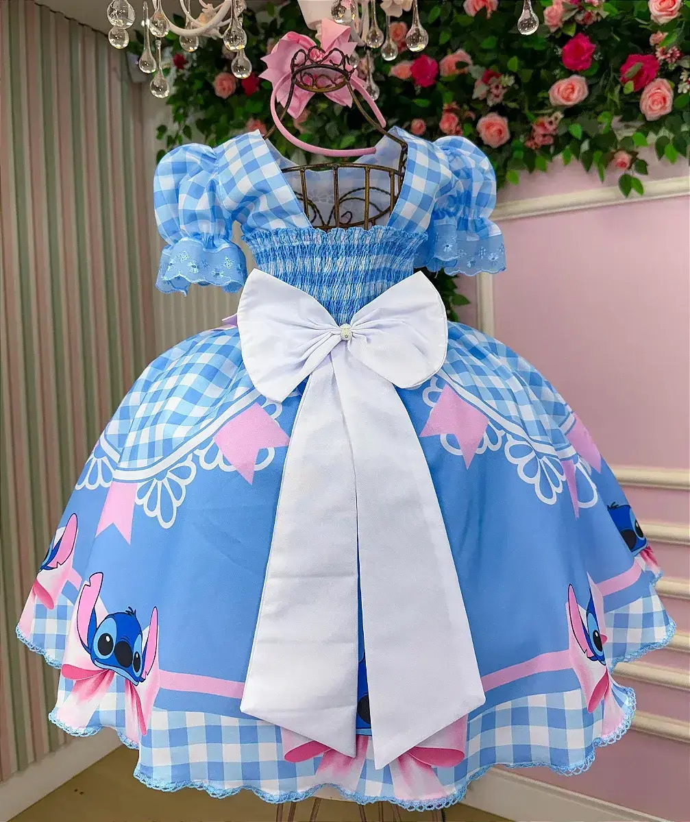 Vestido junino festa Lilo Stitch azul, foto 3