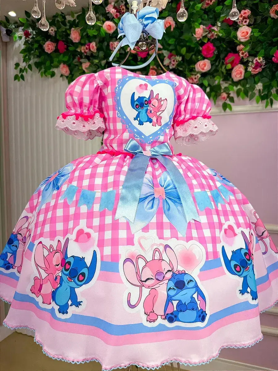 Vestido junino festa Lilo Stitch rosa, foto 2