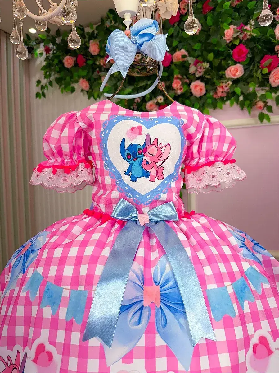 Vestido junino festa Lilo Stitch rosa, foto 3
