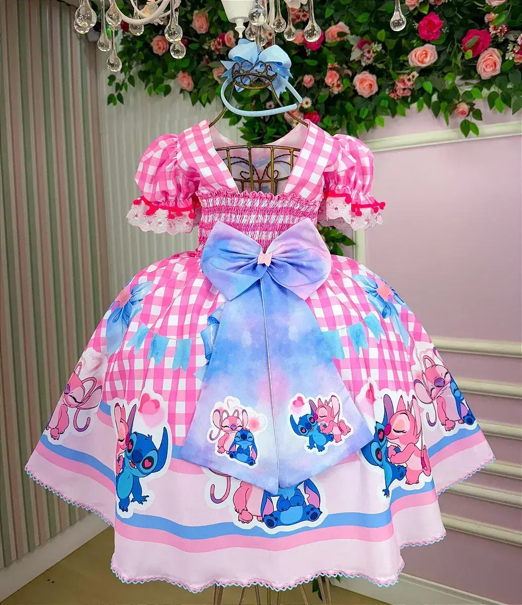 Vestido junino festa Lilo Stitch rosa, foto 4