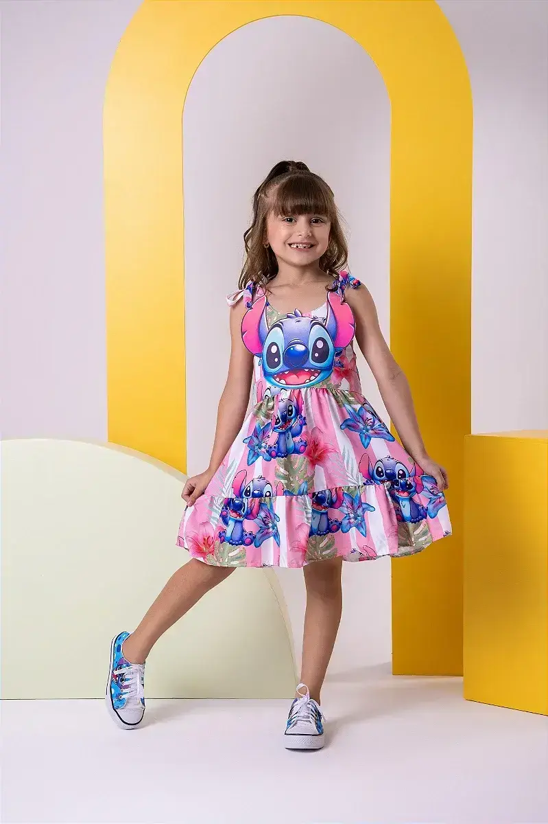 Vestido festa Stitch rosa