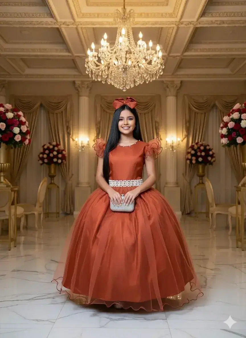 Vestido longo terracota