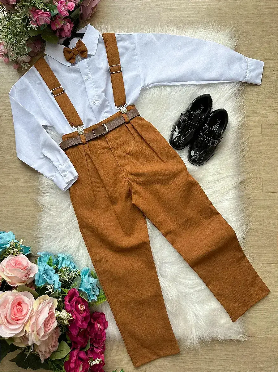 Conjunto vitor suspensorio marrom teddy
