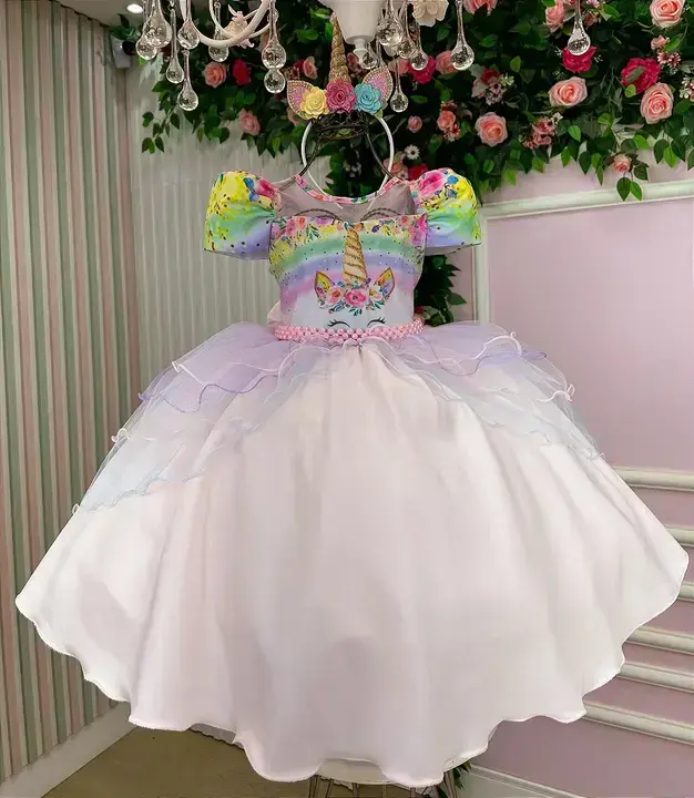 Vestido festa unicornio safira rosa