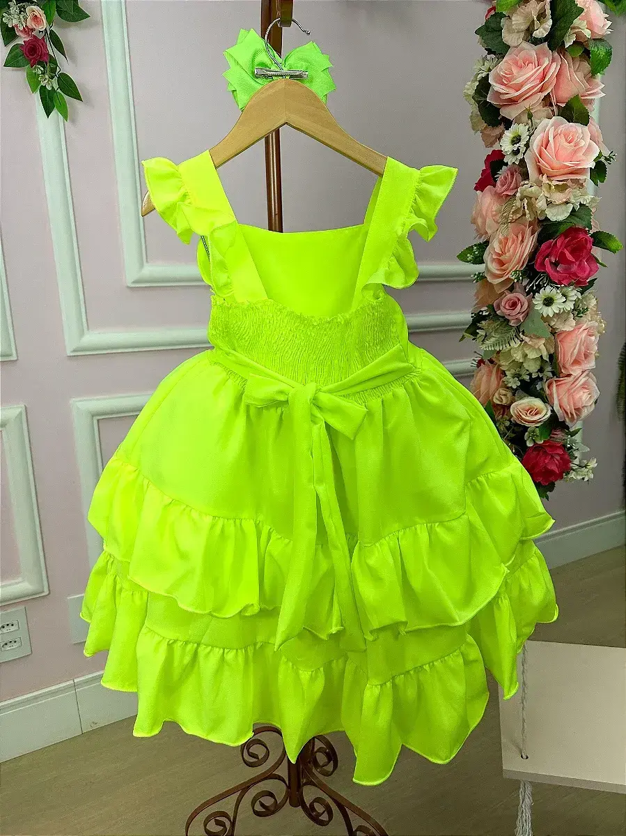 Vestido mariana modinha verde neon, foto 3