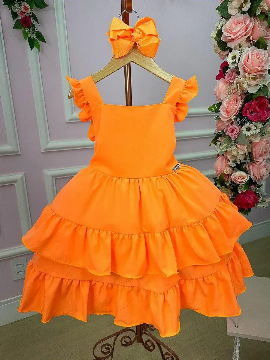 Vestido mariana modinha laranja neon