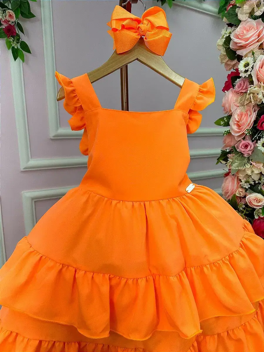 Vestido mariana modinha laranja neon, foto 2