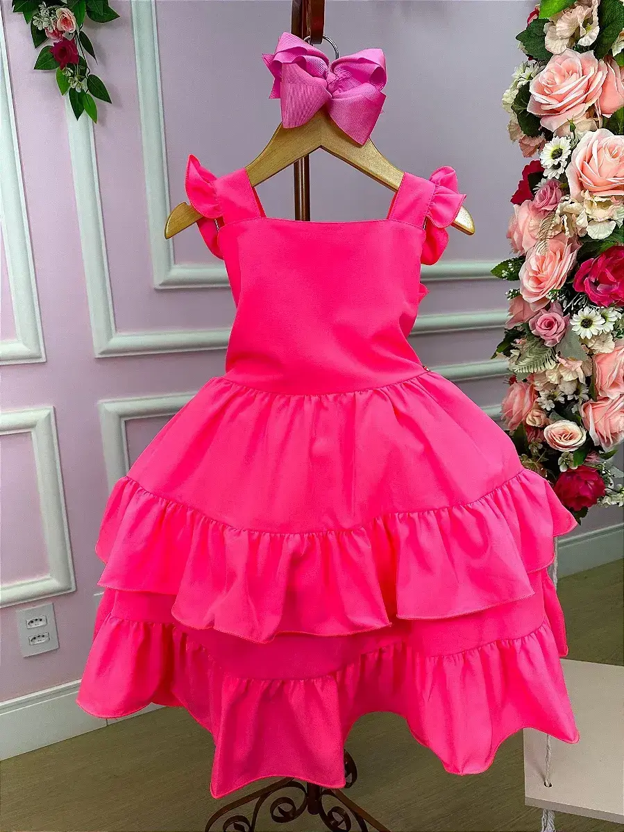 Vestido mariana modinha rosa neon