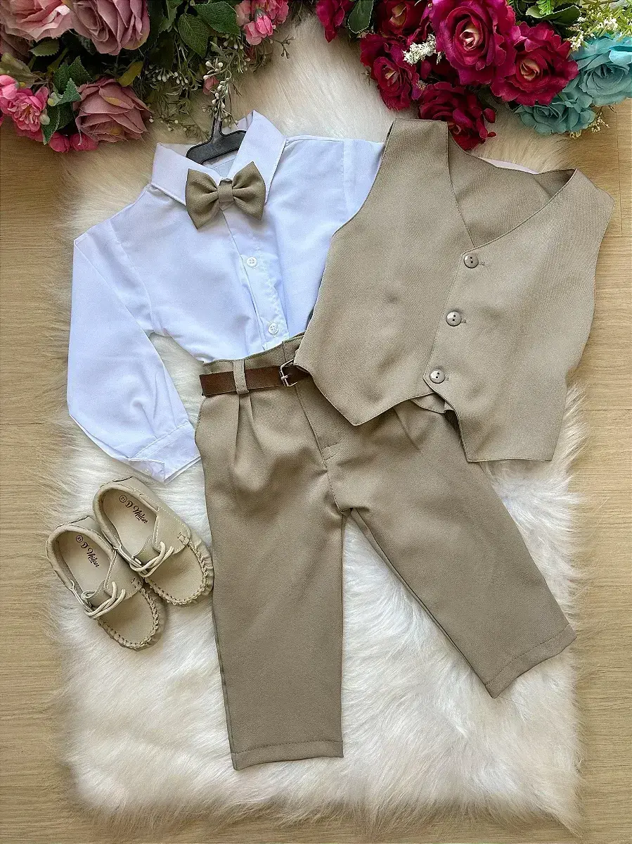 Conjunto social leonardo colete bege marrom, foto 2
