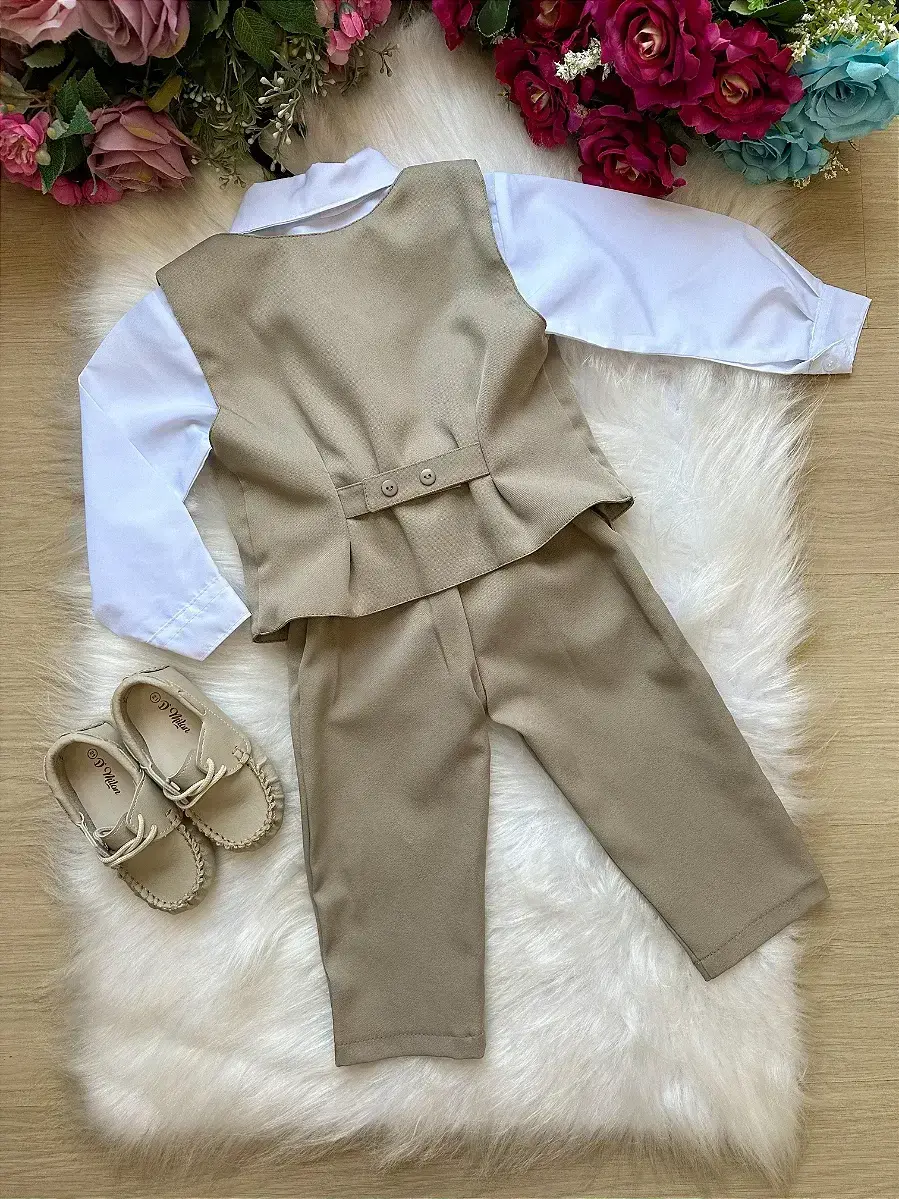 Conjunto social leonardo colete bege marrom, foto 4