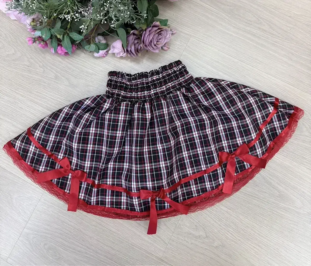 Saia junina adulta xadrez renda vermelho, foto 4