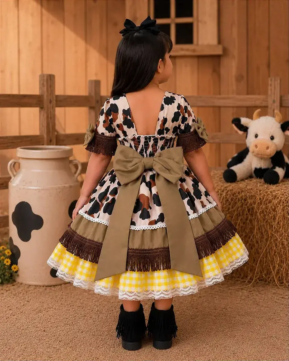 Vestido festa doce mimosa marrom fazendinha vaquinha, foto 3
