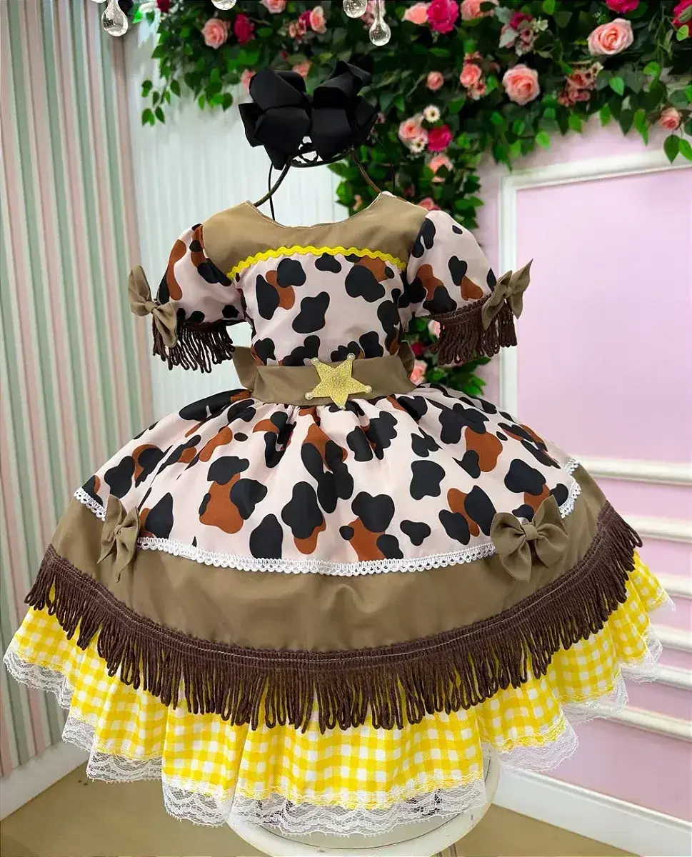 Vestido festa doce mimosa marrom fazendinha vaquinha, foto 4