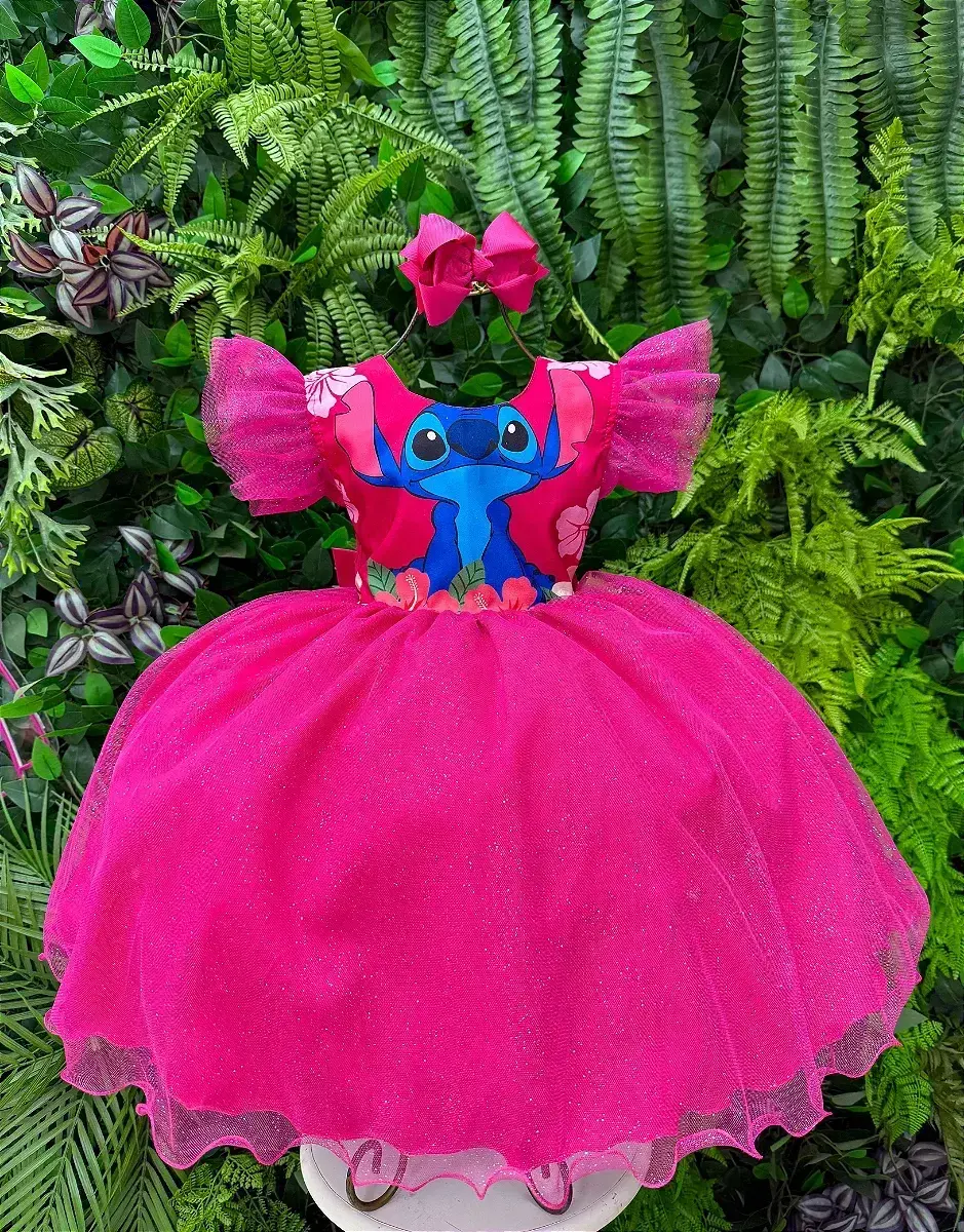Vestido festa Lilo Stitch pink com led, foto 7