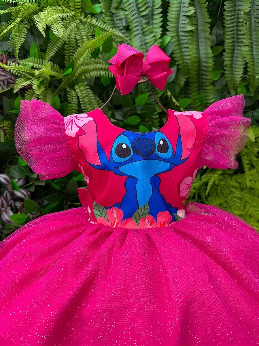 Vestido festa Lilo Stitch pink com led, foto 8