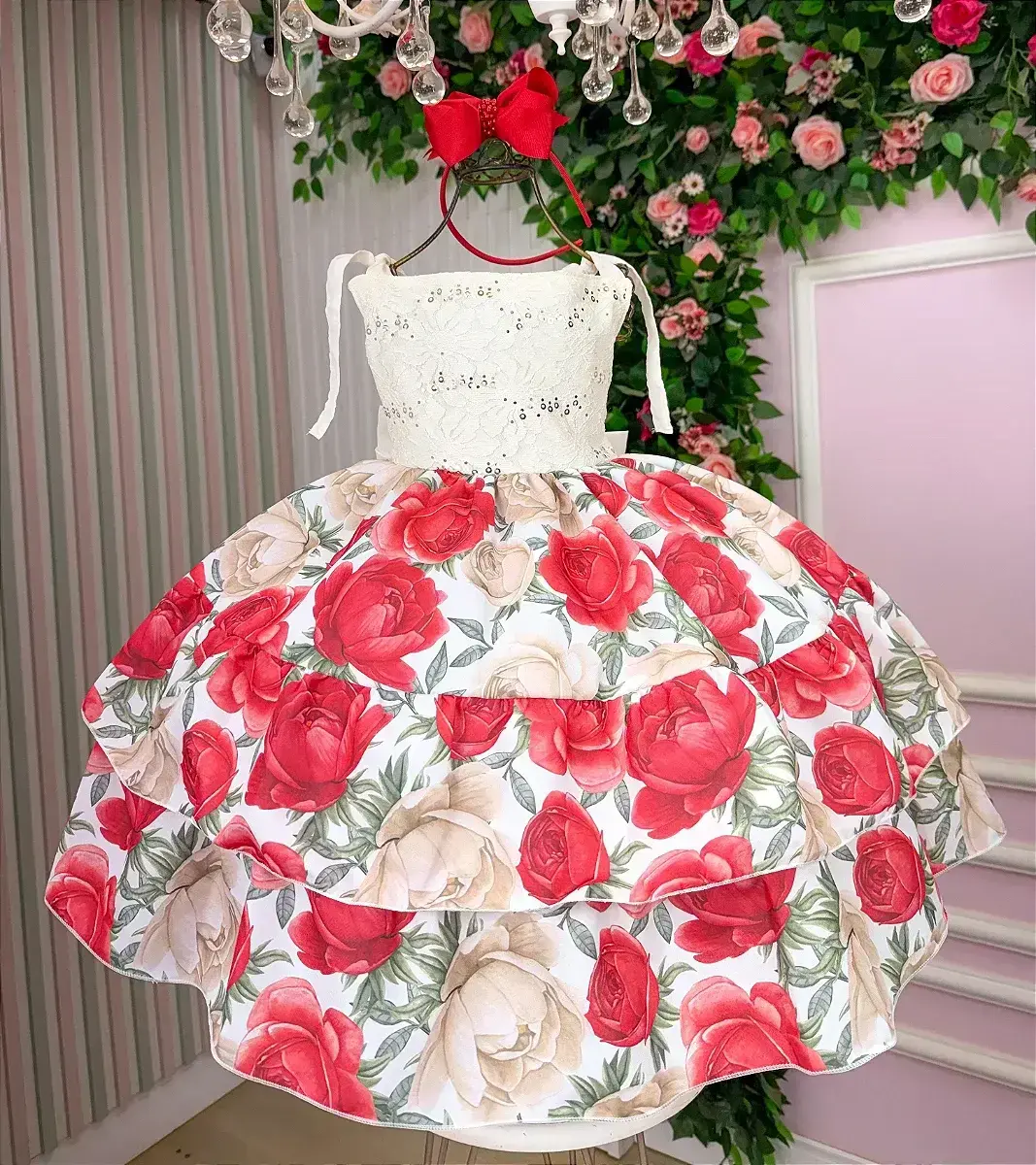 Vestido karine off florido vermelho