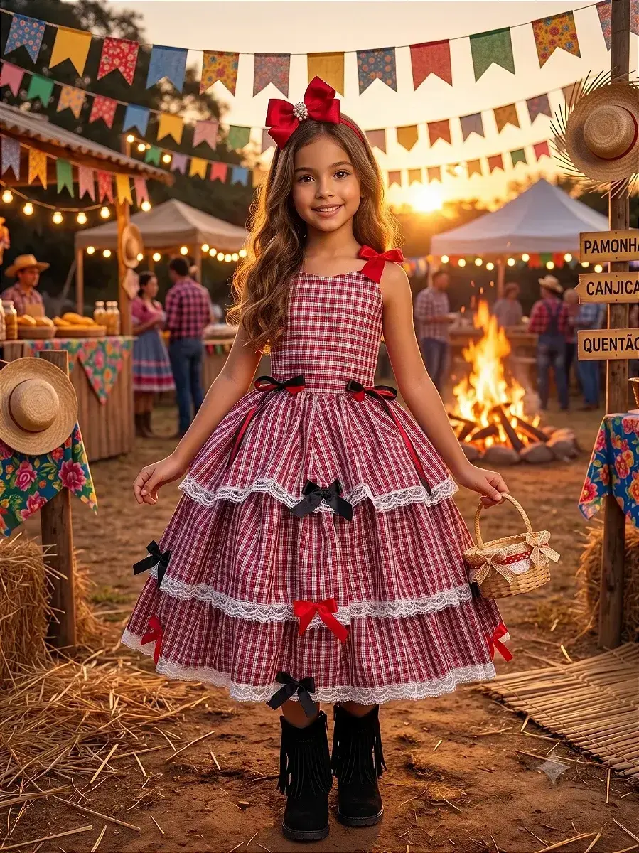 Vestido junino festa xadrez maria helena