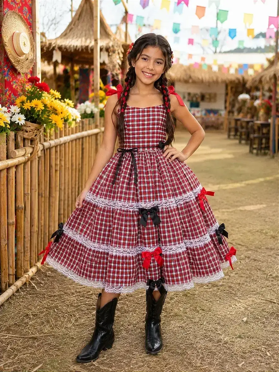 Vestido junino festa xadrez maria eduarda