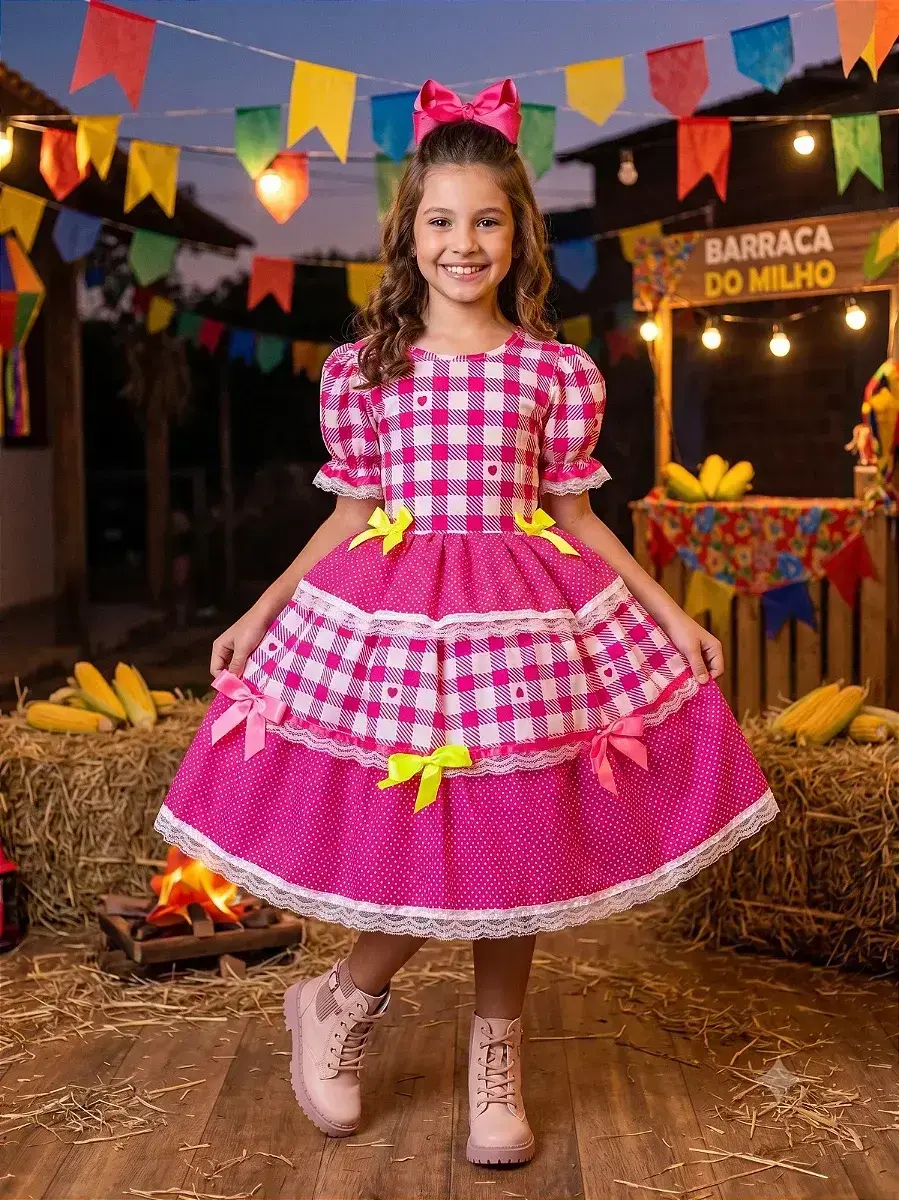 Vestido junino festa beatriz pink