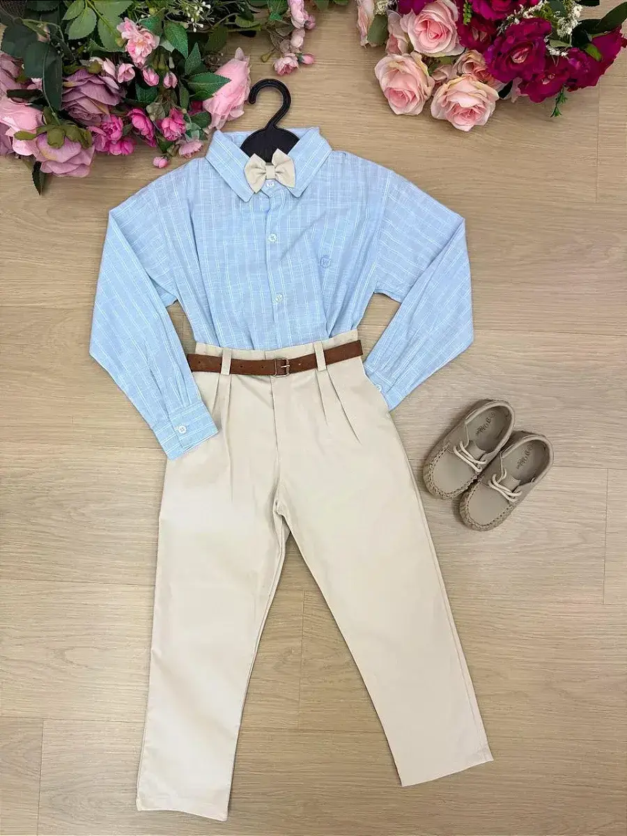 Conjunto social azul calça bege, foto 4
