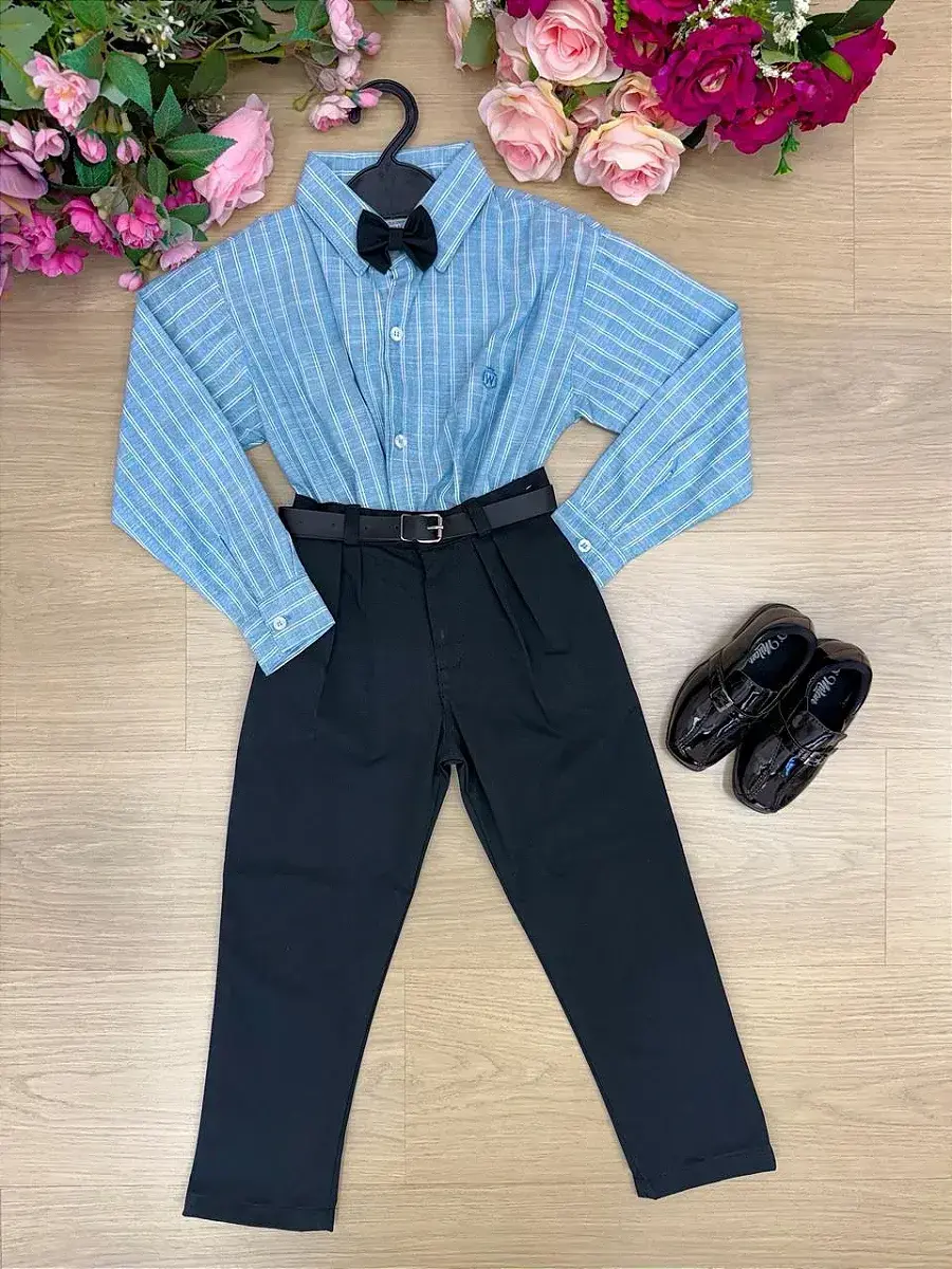 Conjunto social azul calça preta, foto 4
