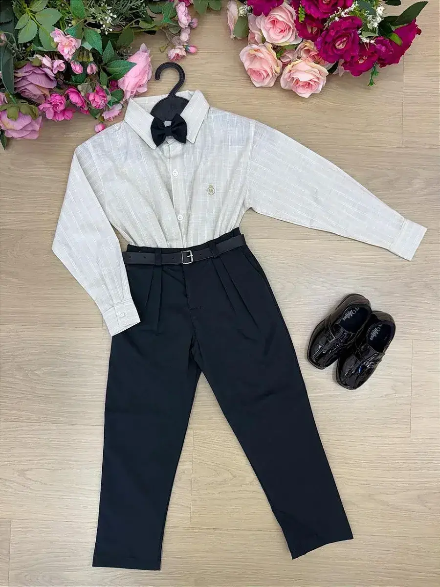 Conjunto social bege calça preta, foto 3