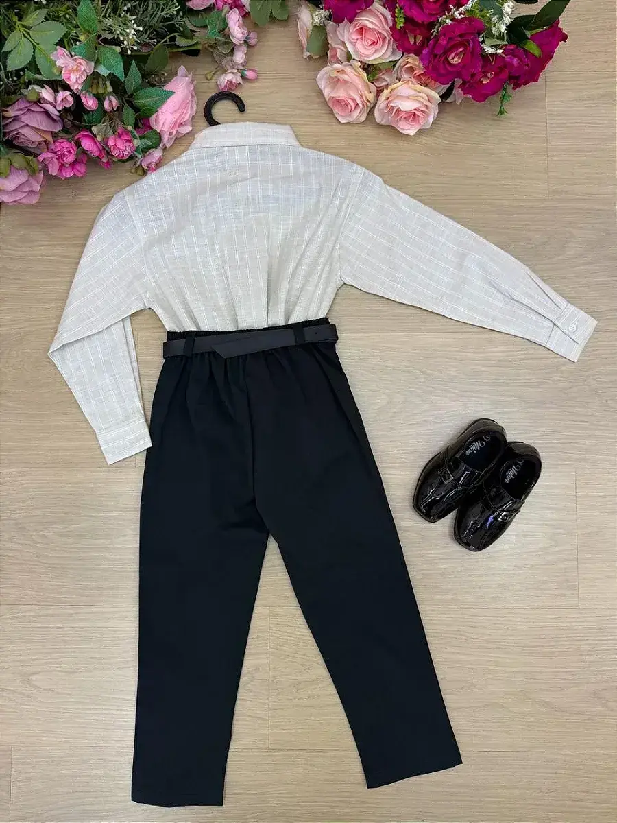 Conjunto social bege calça preta, foto 4