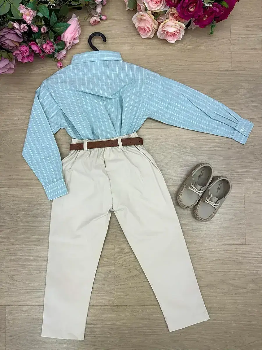 Conjunto social verde calça bege, foto 4