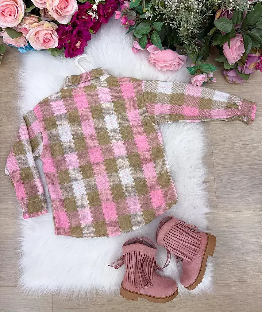 Camisa flanelada xadrez junina taylor rosa, foto 5