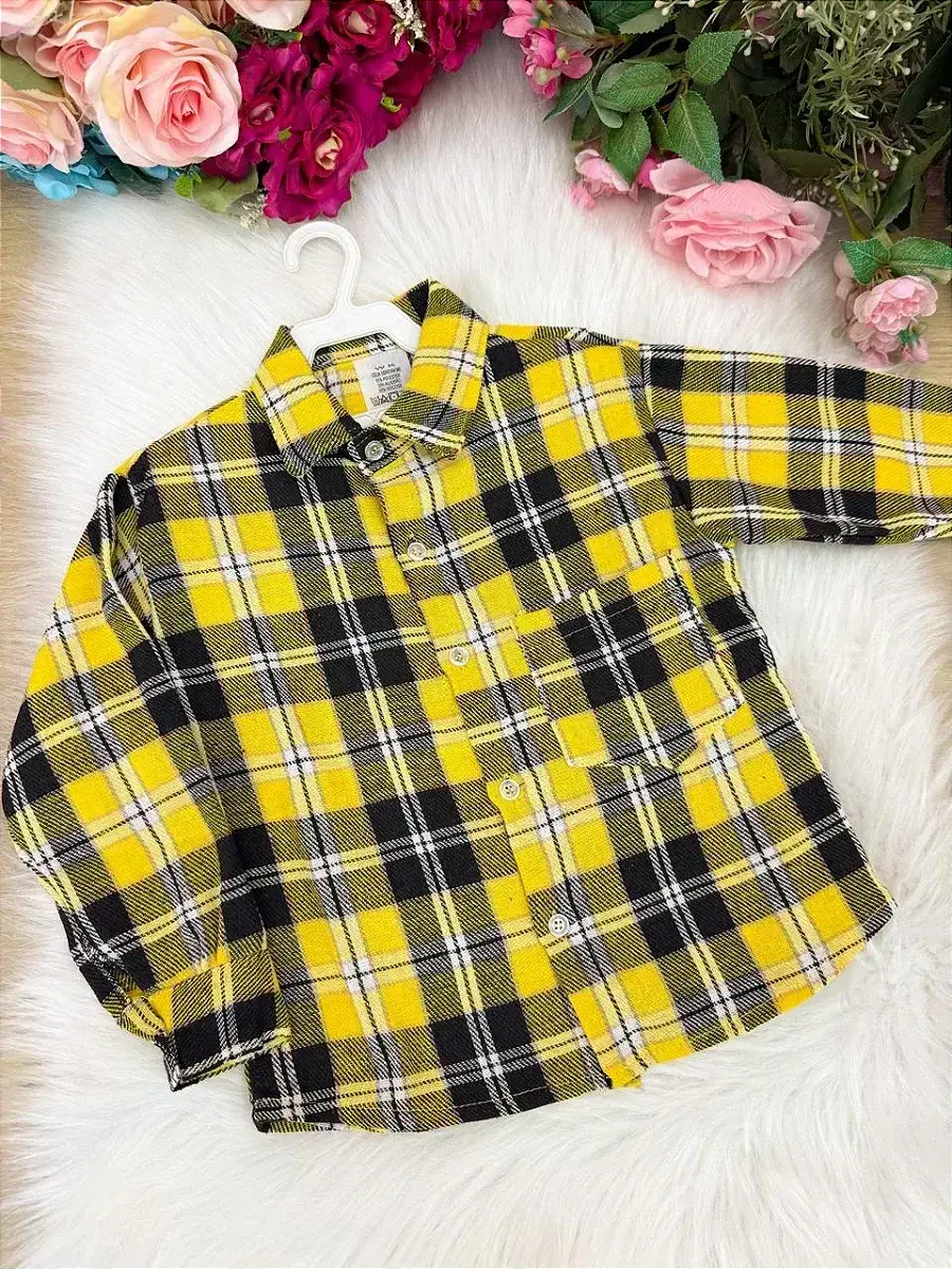 Camisa flanelada xadrez junina rian amarelo, foto 6