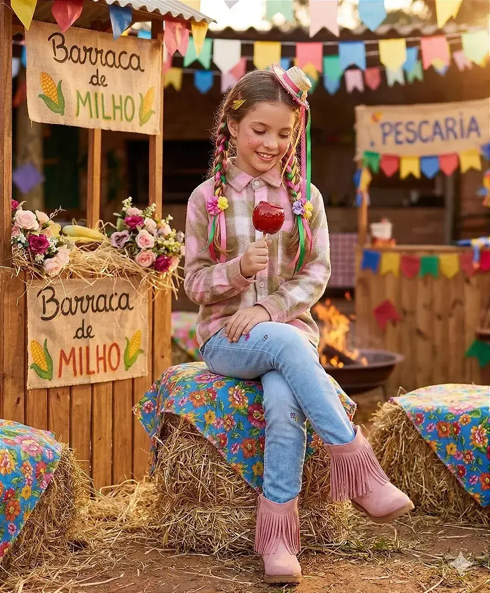 Camisa flanelada xadrez junina taylor rosa, foto 2