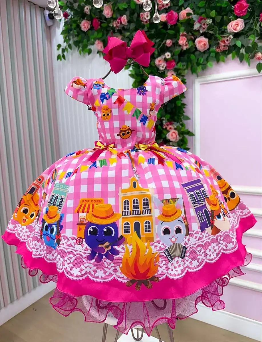 Vestido junino festa bolo fofo rosa, foto 3