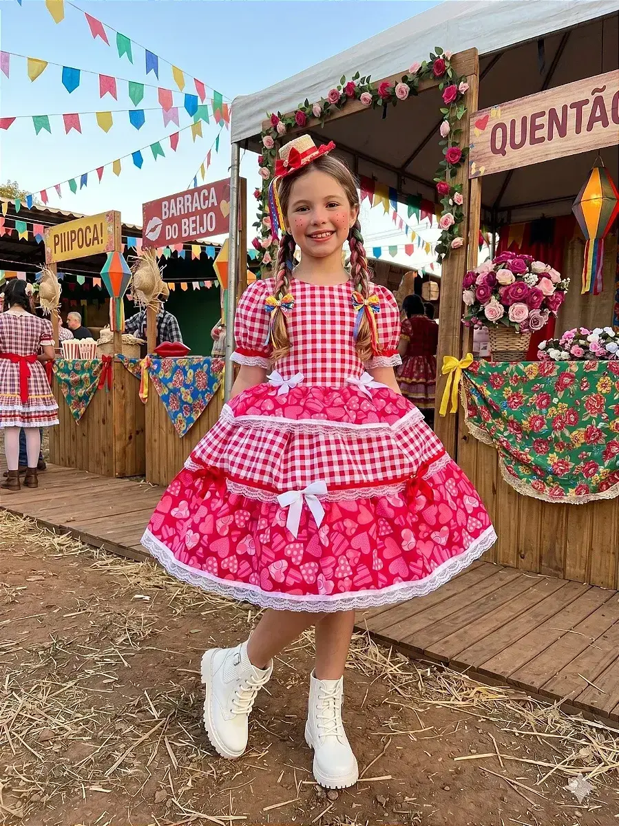 Vestido junino festa viviane vermelho