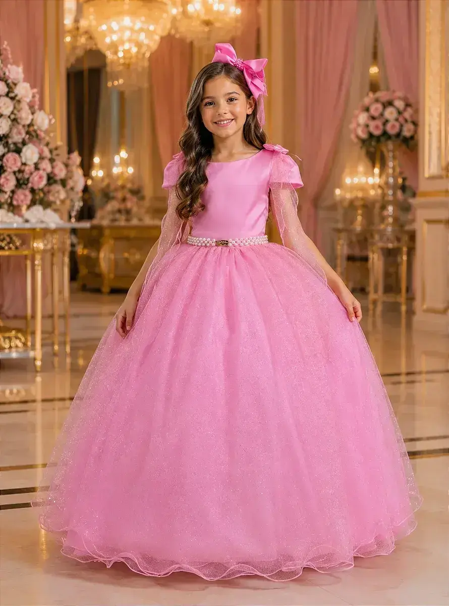 Vestido longo diamante rosa
