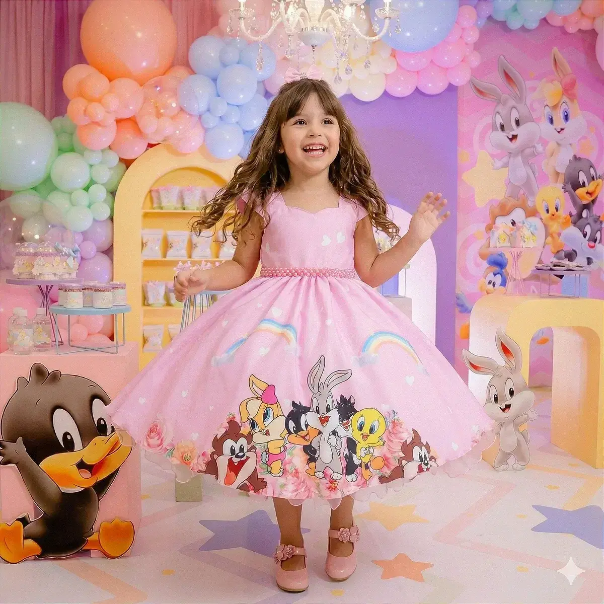Vestido looney tunes baby rosa