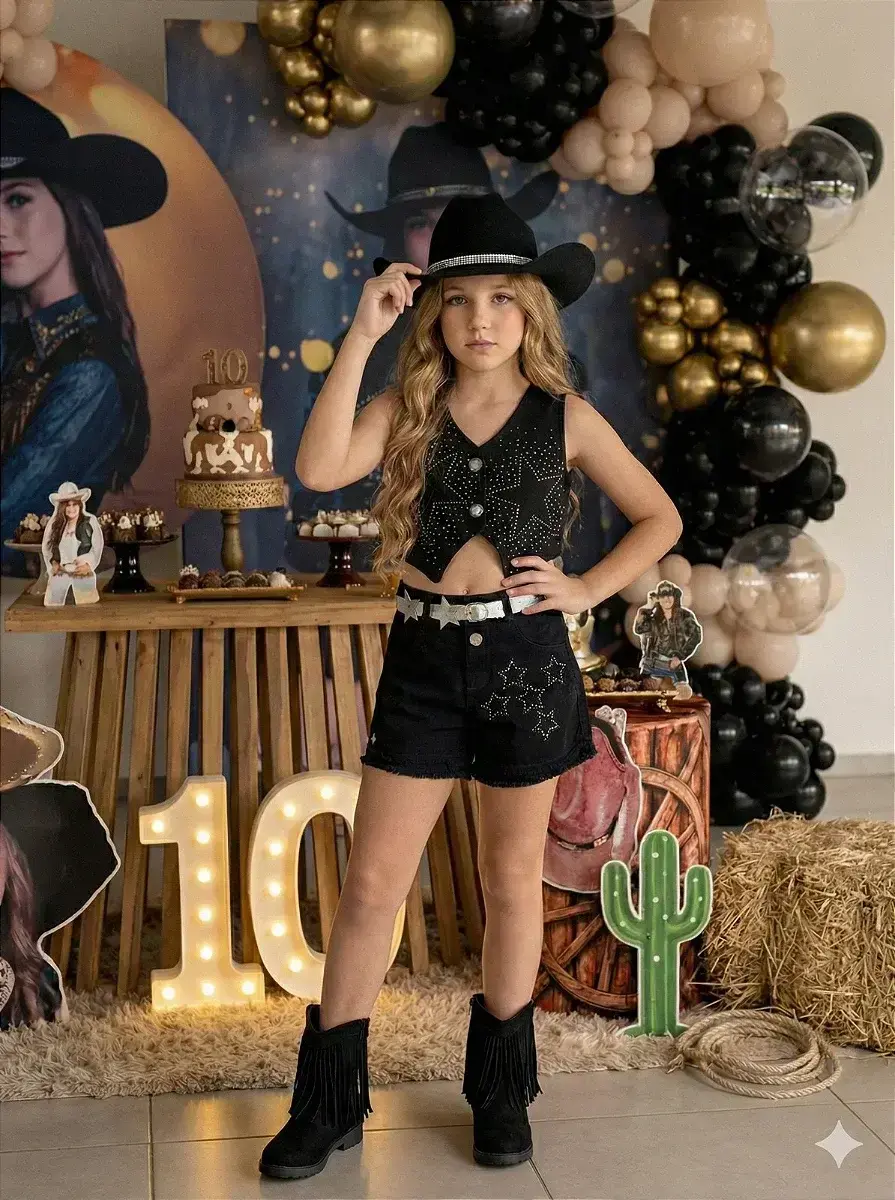 Conjunto Boiadeira estrelada preto, foto 2