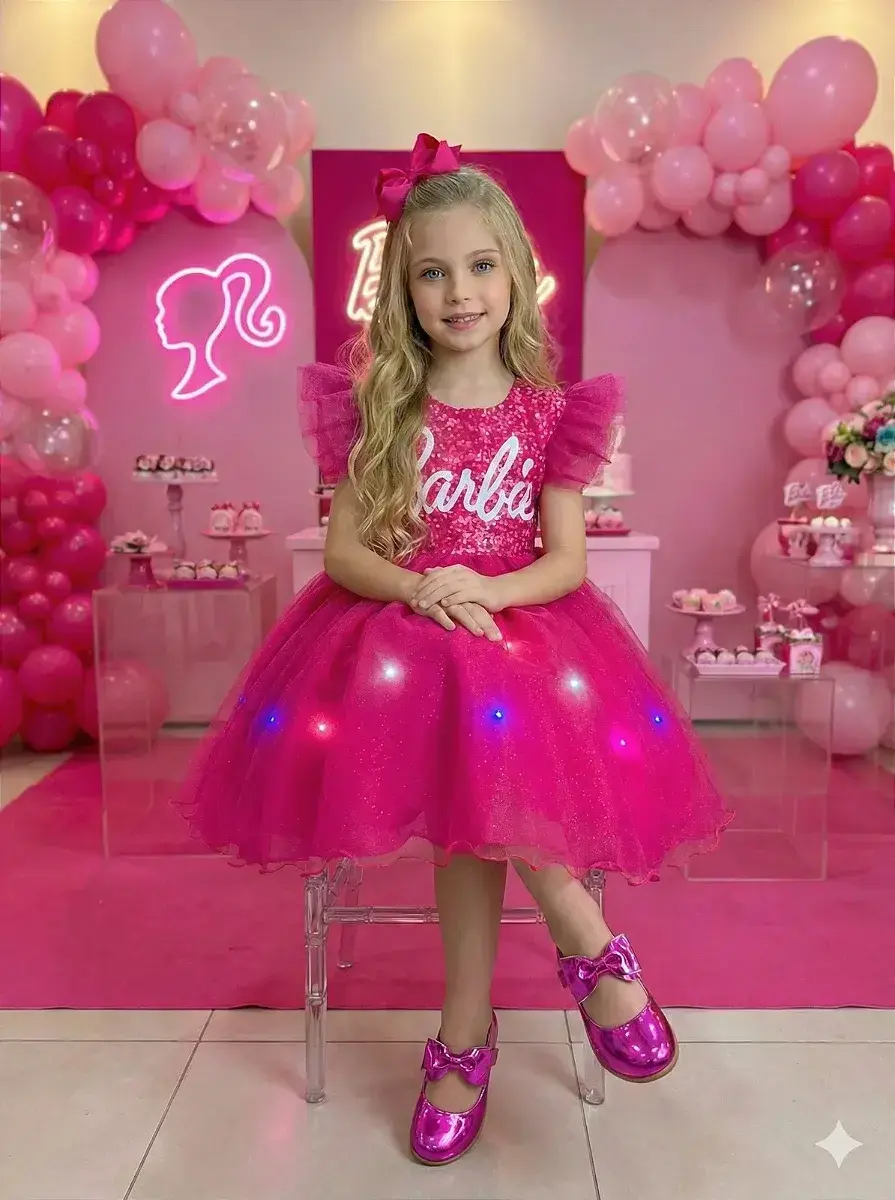 Vestido Barbie luxinho pink com led, foto 3