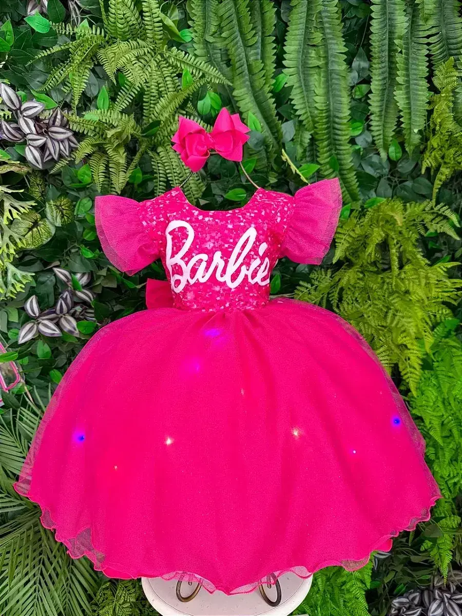Vestido Barbie luxinho pink com led, foto 4