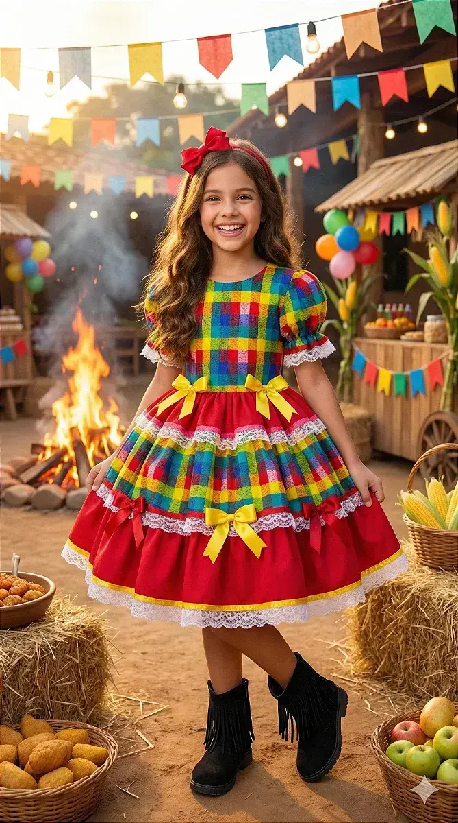 Vestido junino festa priscila vermelho