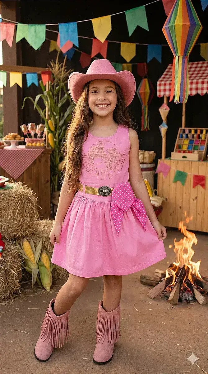 Vestido Boiadeira do sertão rosa