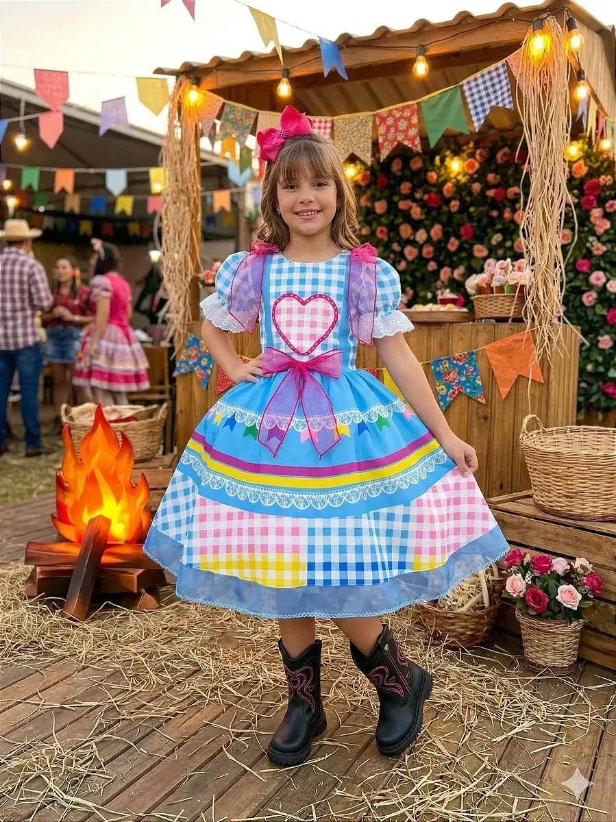 Vestido junino festa do amor azul
