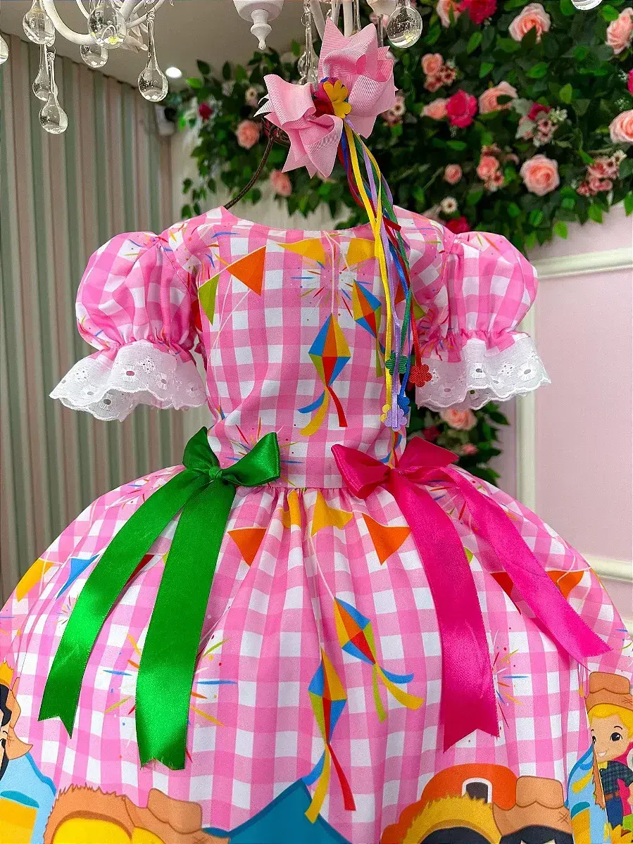 Vestido junino festa arraia do sorriso rosa, foto 4