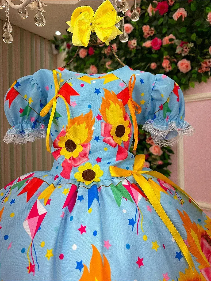 Vestido junino festa quadrilha das estrelas azul, foto 3