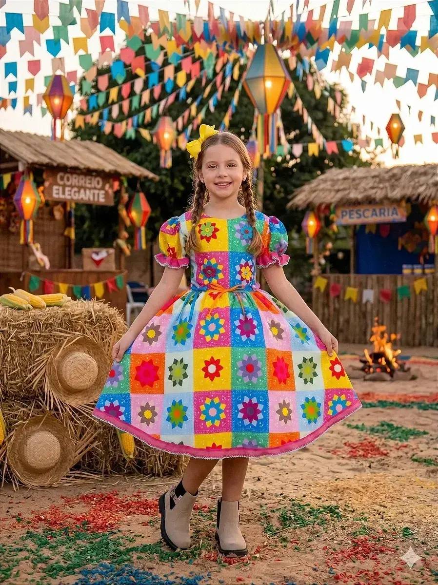 Vestido junino festa elegante pink