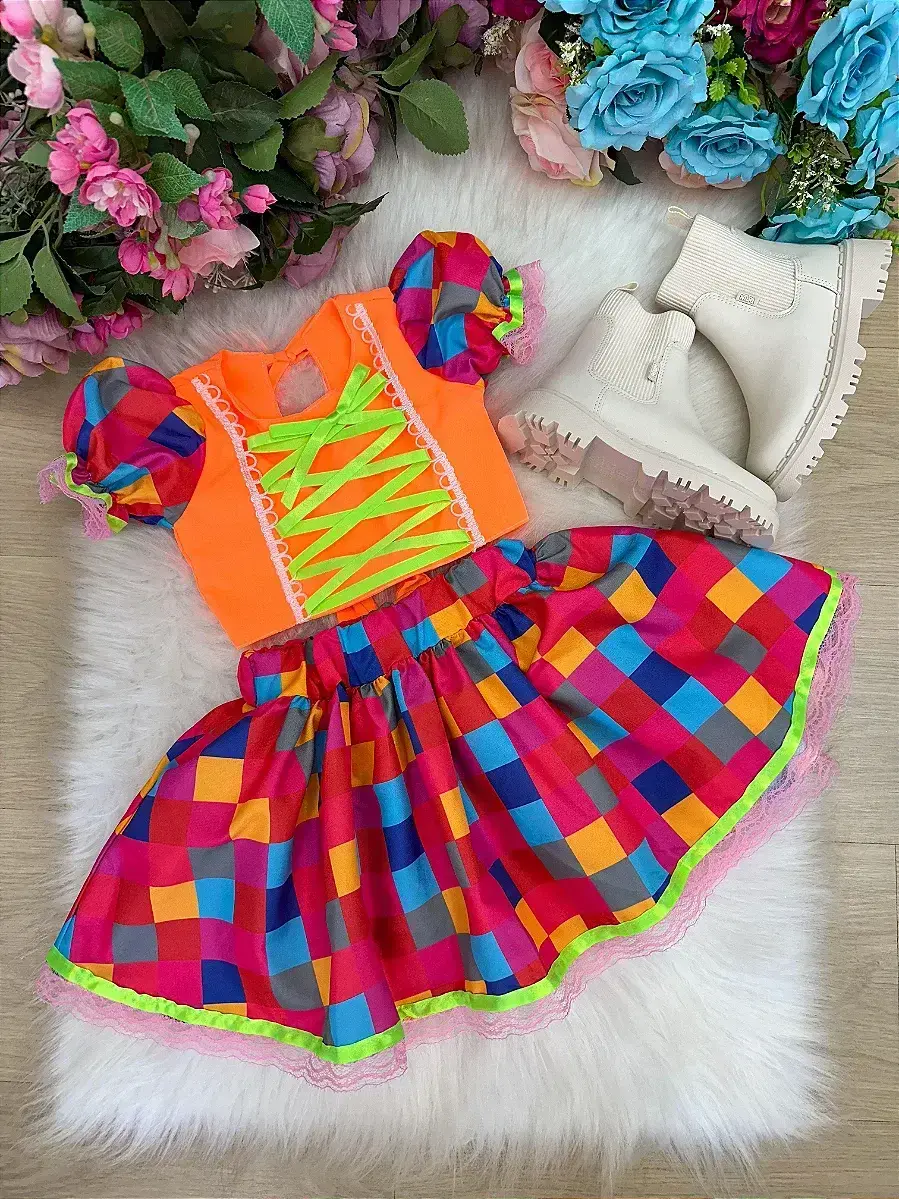 Conjunto junino festa manu laranja neon, foto 3