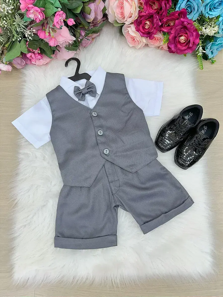 Conjunto social leandro colete cinza grafite