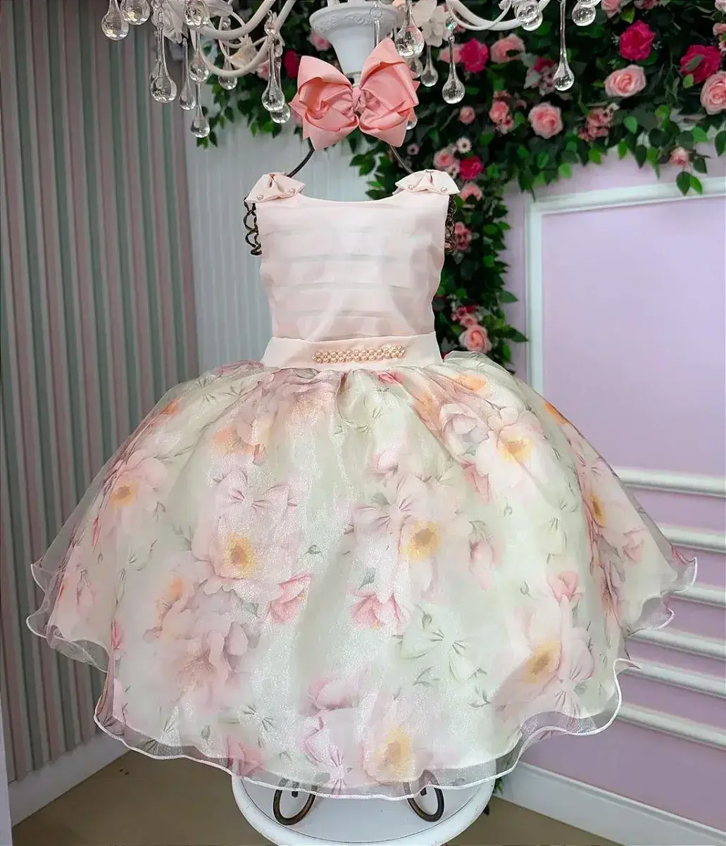 Vestido luara florido pessego