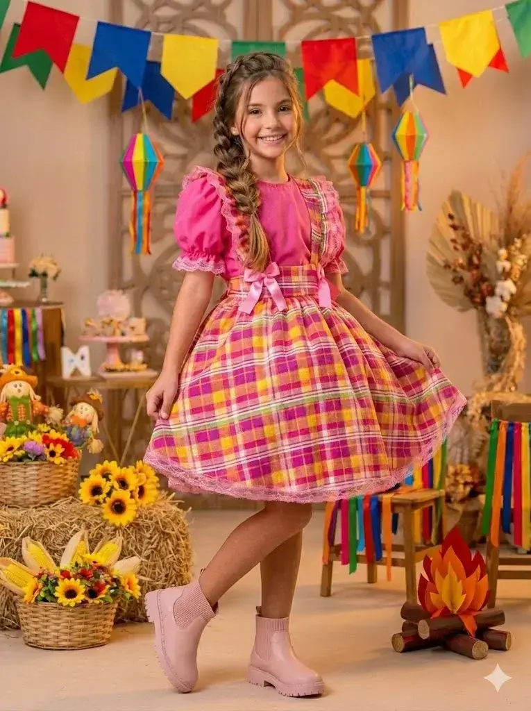 Vestido junino salopete festa arráia da fofura, foto 2