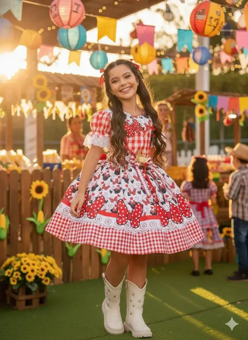 Vestido junino festa Minnie minei vermelho