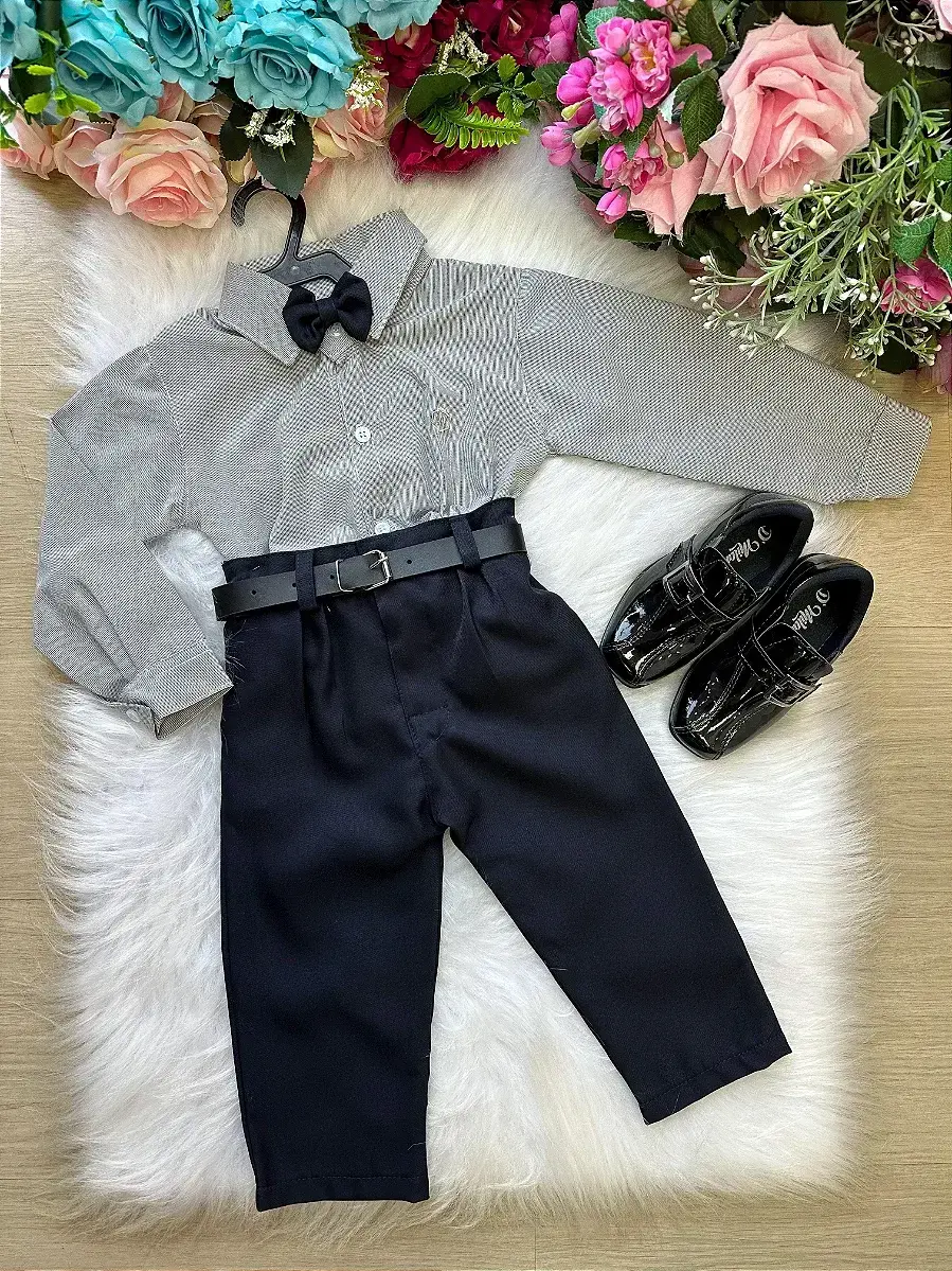 Conjunto masculino social listrado com calça preto caio